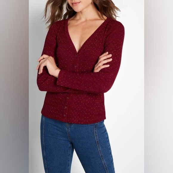 Modcloth Women’s Speckled Ribbed Cardigan ASO Legacies Red Size L - Picture 1 of 12
